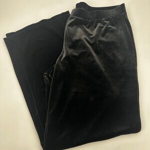 Susan Graver Black Velvet Wide Leg Stretch Pants Side Slits Women's Size L